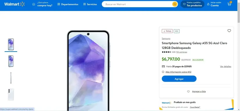 El celular Samsung Galaxy A55 en oferta en Walmart