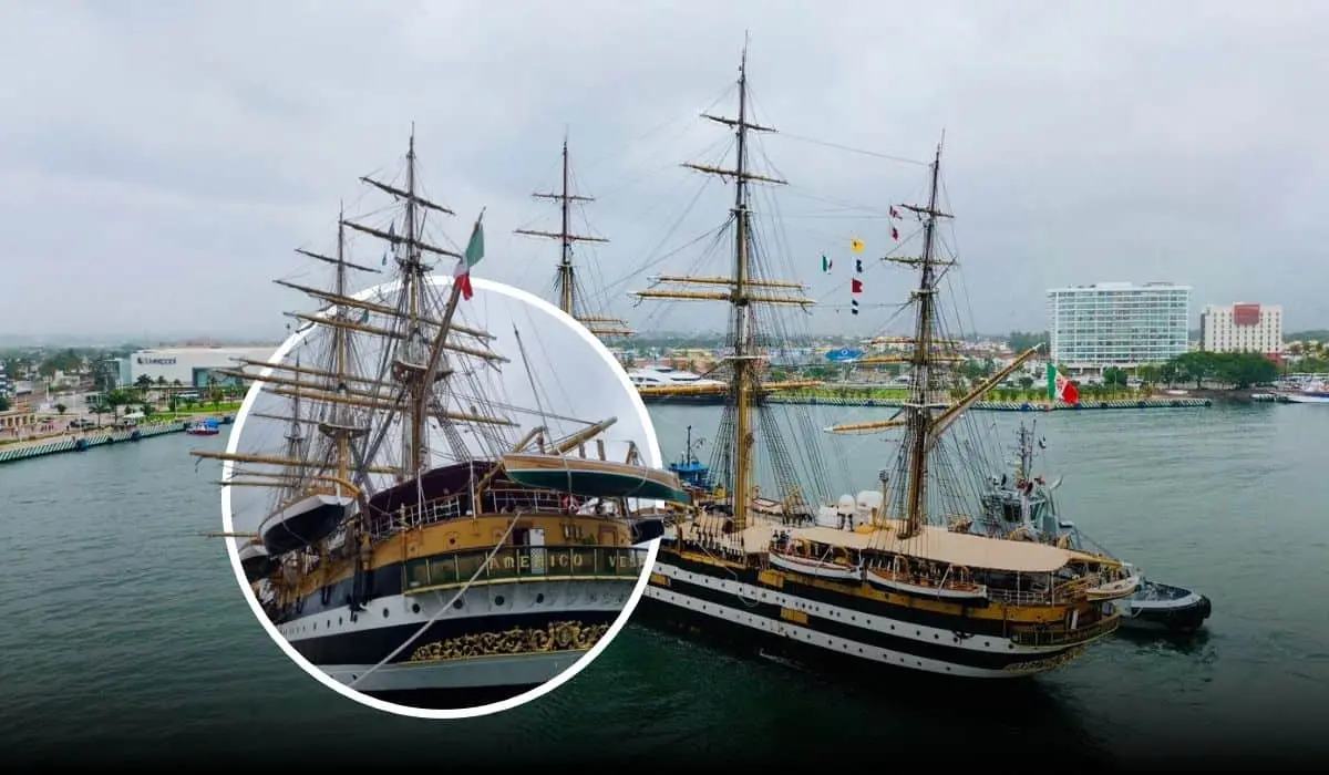 El buque Amérigo Vespucci, está en Puerto Vallarta. Foto: Cortesía