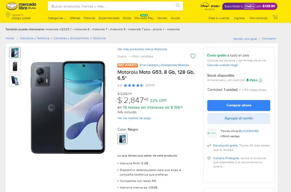 Motorola G53 con oferta en Mercado Libre