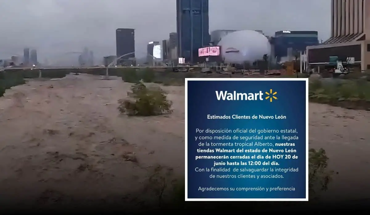 Walmart cierra sus tiendas  en Nuevo León tras el paso de la tormenta tropical Alberto y anuncia hora de apertura.