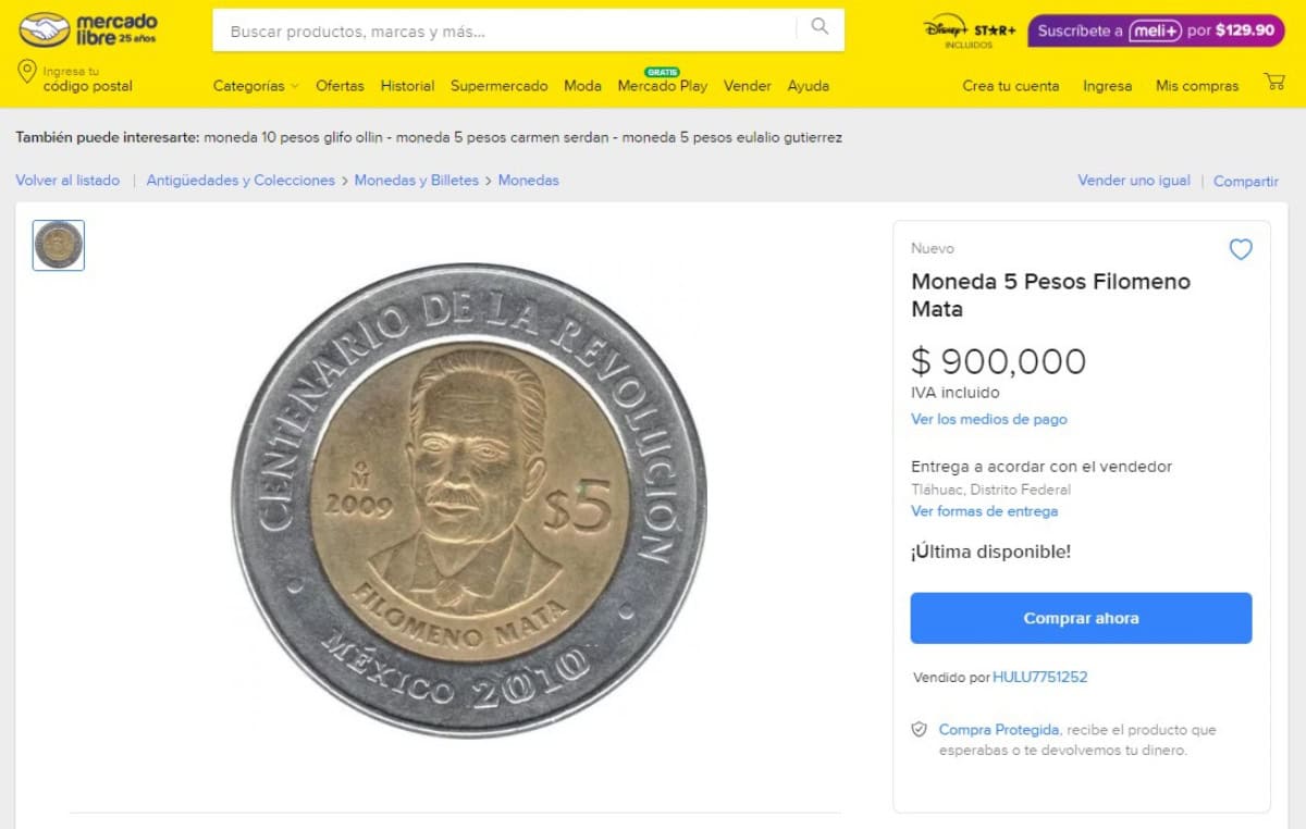 Esta moneda conmemorativa de 5 pesos se vende hasta en 900 mil pesos