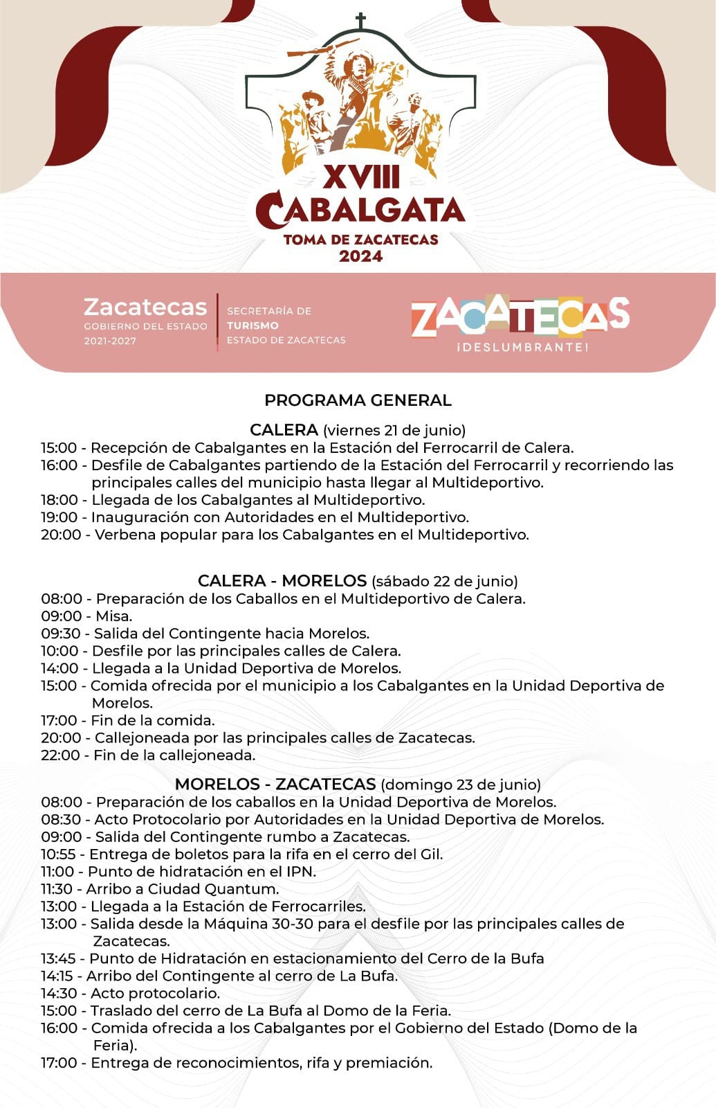 Programa de actividades de la Cabalgata de Zacatecas. Foto: Cortesía