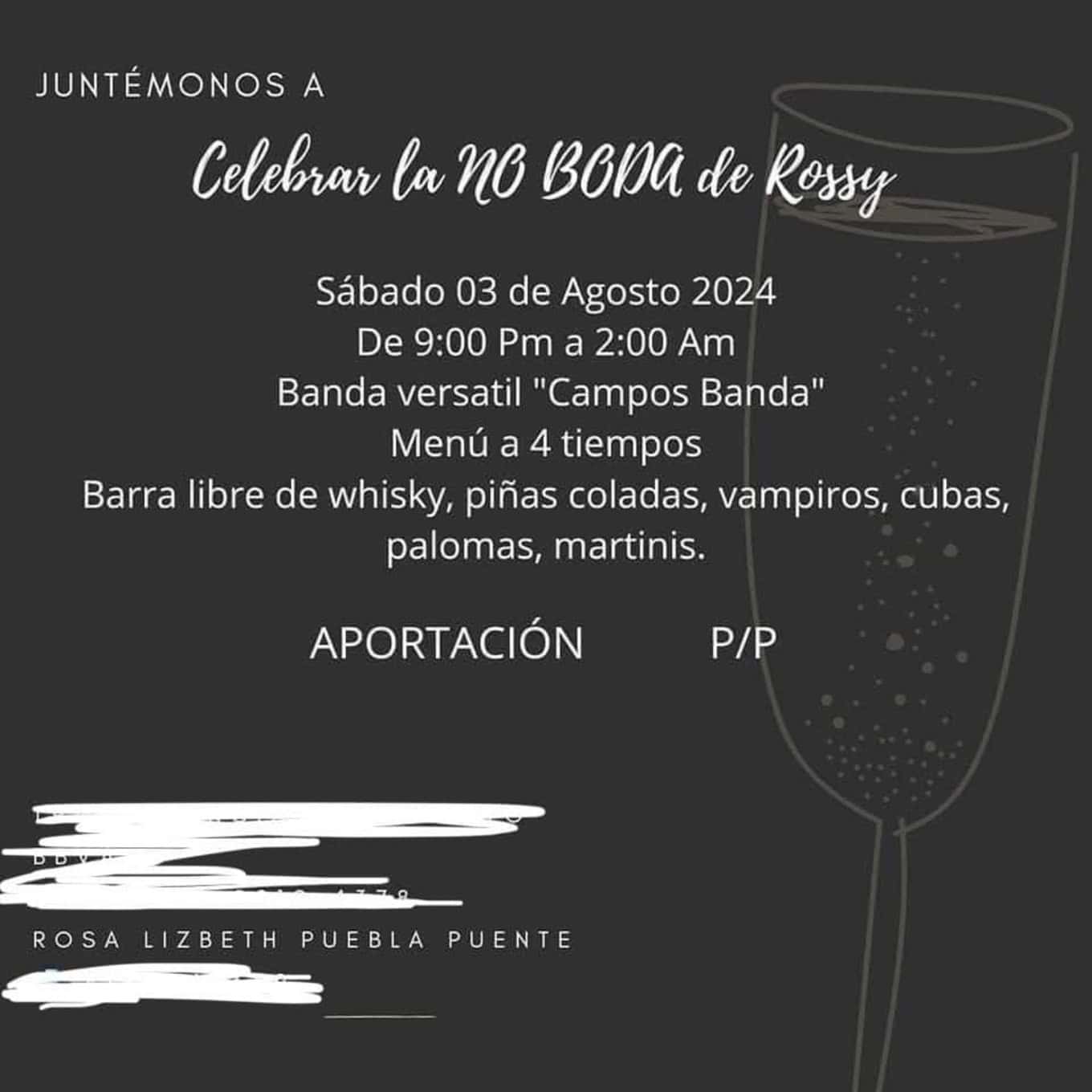 Invitación a la no boda de Rossy Puente en Monterrey.
