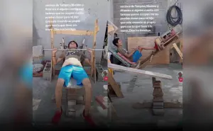 Joven de Tamaulipas realiza gimnasio en el patio de su casa con objetos reciclados