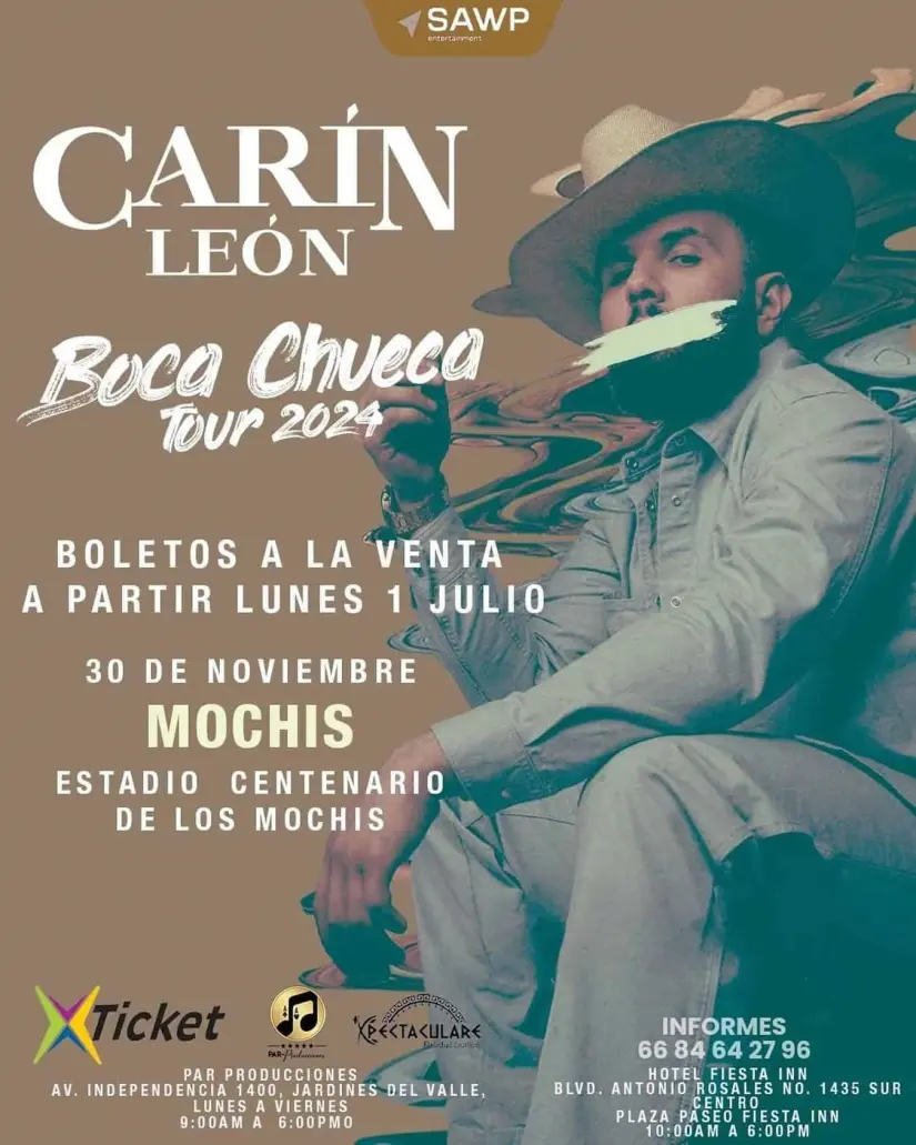 Carín León en concierto el 30 de noviembre en Los Mochis