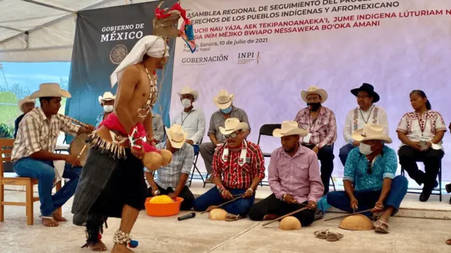 Representación del pueblo Yaqui en evento nacional. Foto Gobierno de México