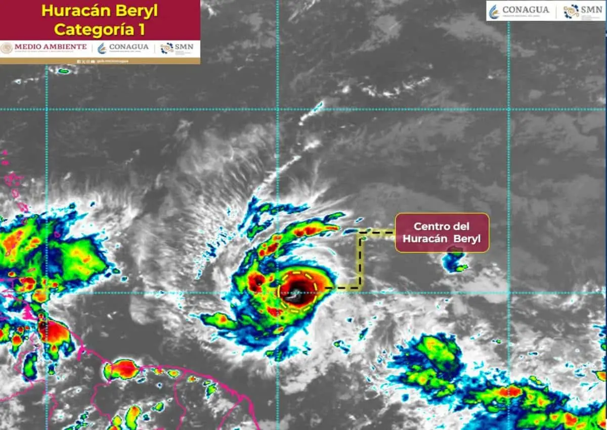 Conoce la trayectoria del huracán Beryl en el Atlántico. Imagen. Conagua