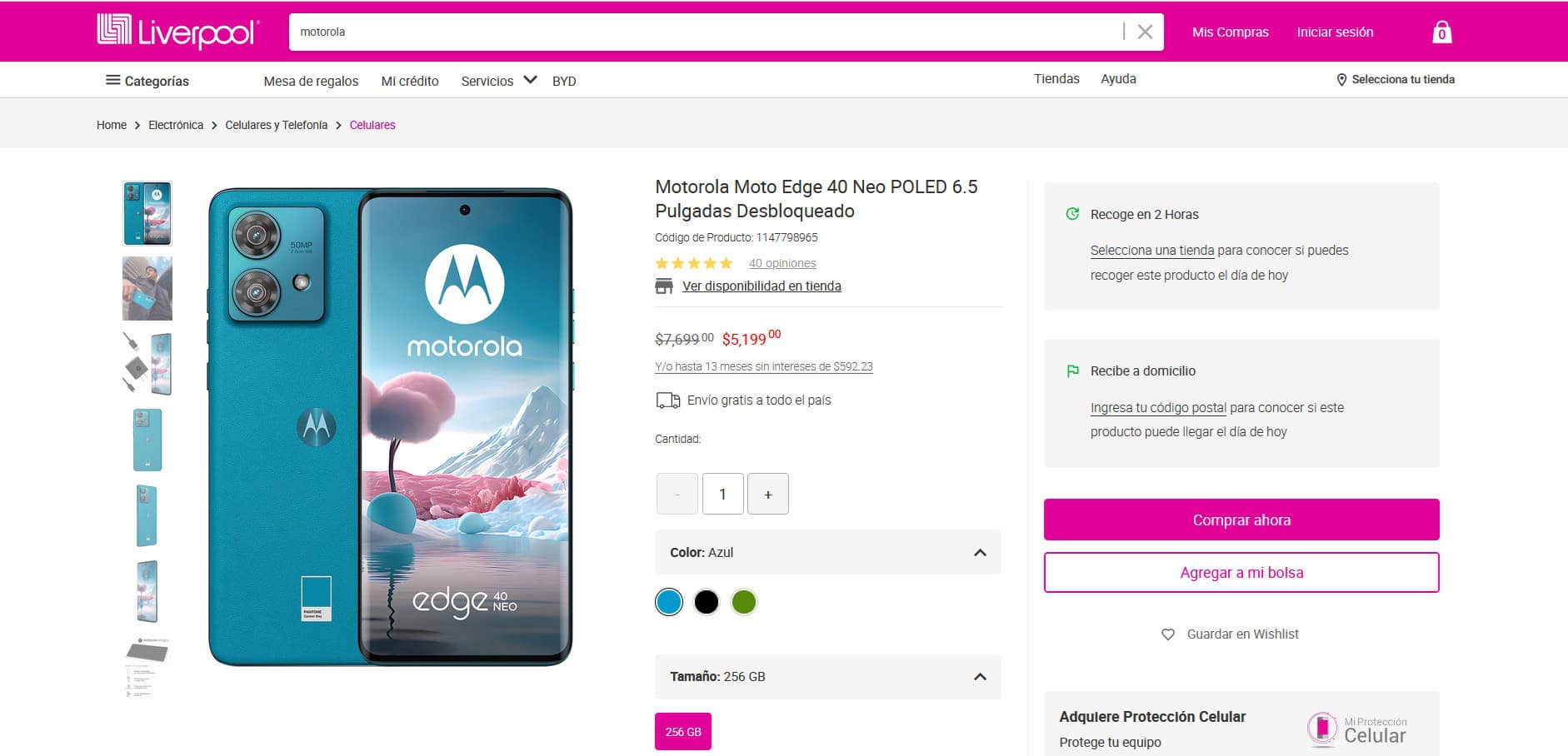 La oferta del Motorola Edge 40 Neo en Liverpool. Foto: Captura de pantalla