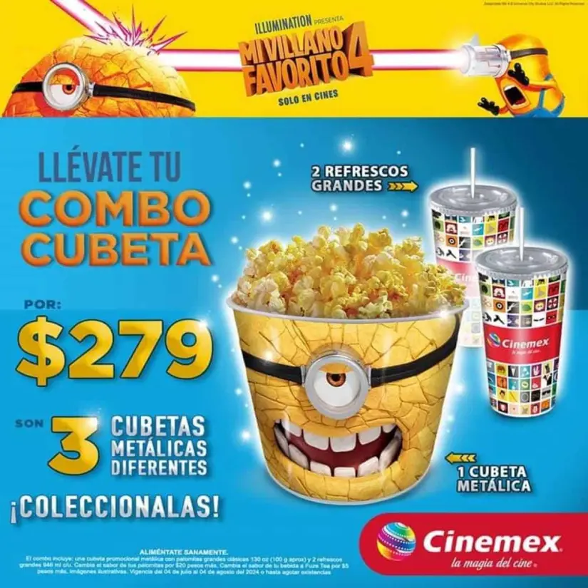 Combo de cubeta palomera de metal de Mi Villano Favorito 4 en Cinemex