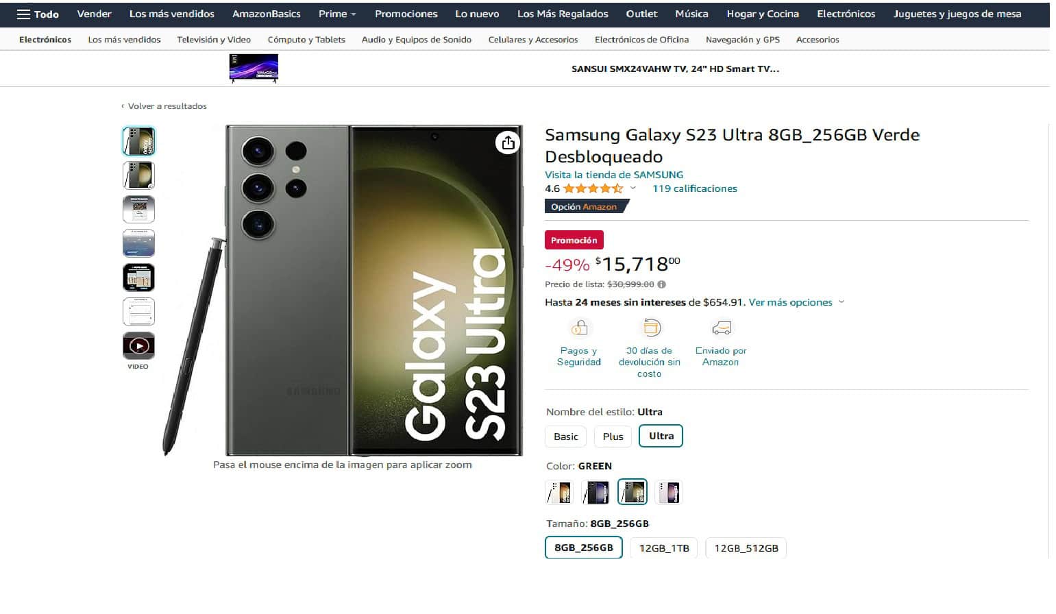 Samsung Galaxy S23 Ultra en oferta en Amazon.  Foto: Captura de pantalla