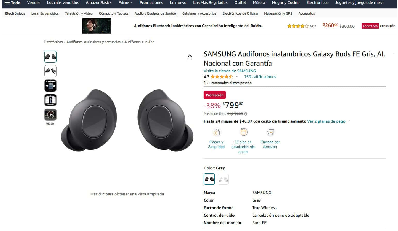 En rebaja los auriculares Samsung Galaxy Buds FE en Amazon