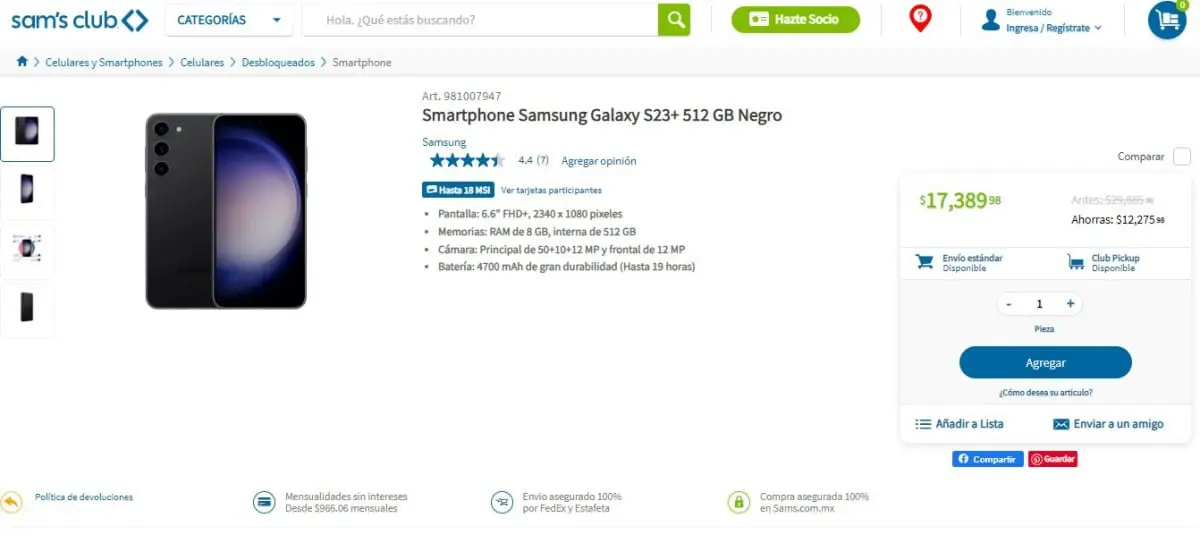 El Samsung Galaxy S23 Plus tiene descuento de 12 mil pesos en Sam's Club