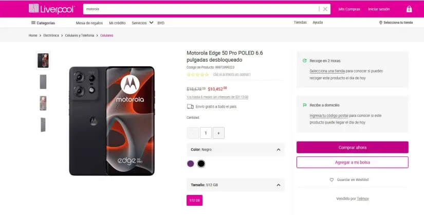 El Motorola Edge 50 Pro y su precio de oferta en Liverpool