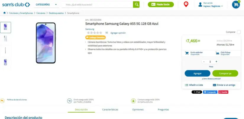 Sam's Club remata el Samsung Galaxy A55 con 1,700 pesos de descuento