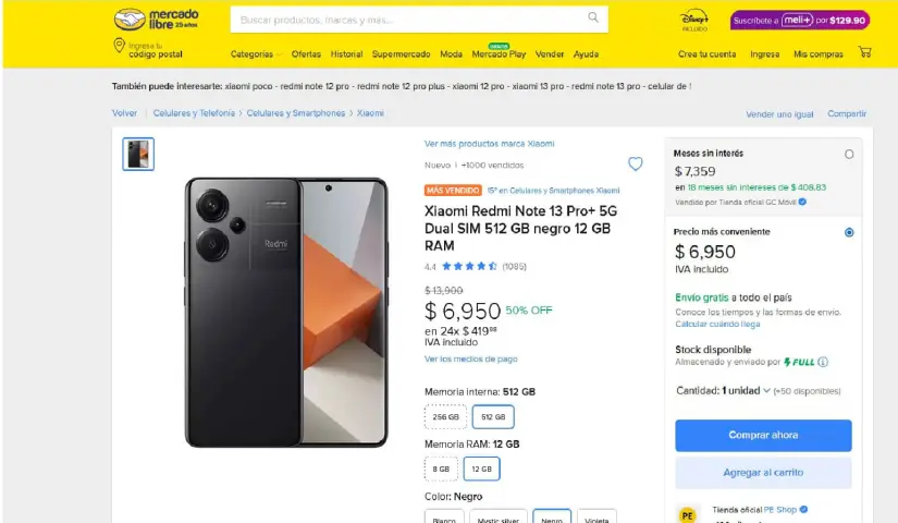 El descuento del smartphone Xiaomi Redmi Note 13 Pro+ El descuento del smartphone Xiaomi Redmi Note 13 Pro+. Foto: Captura de pantalla