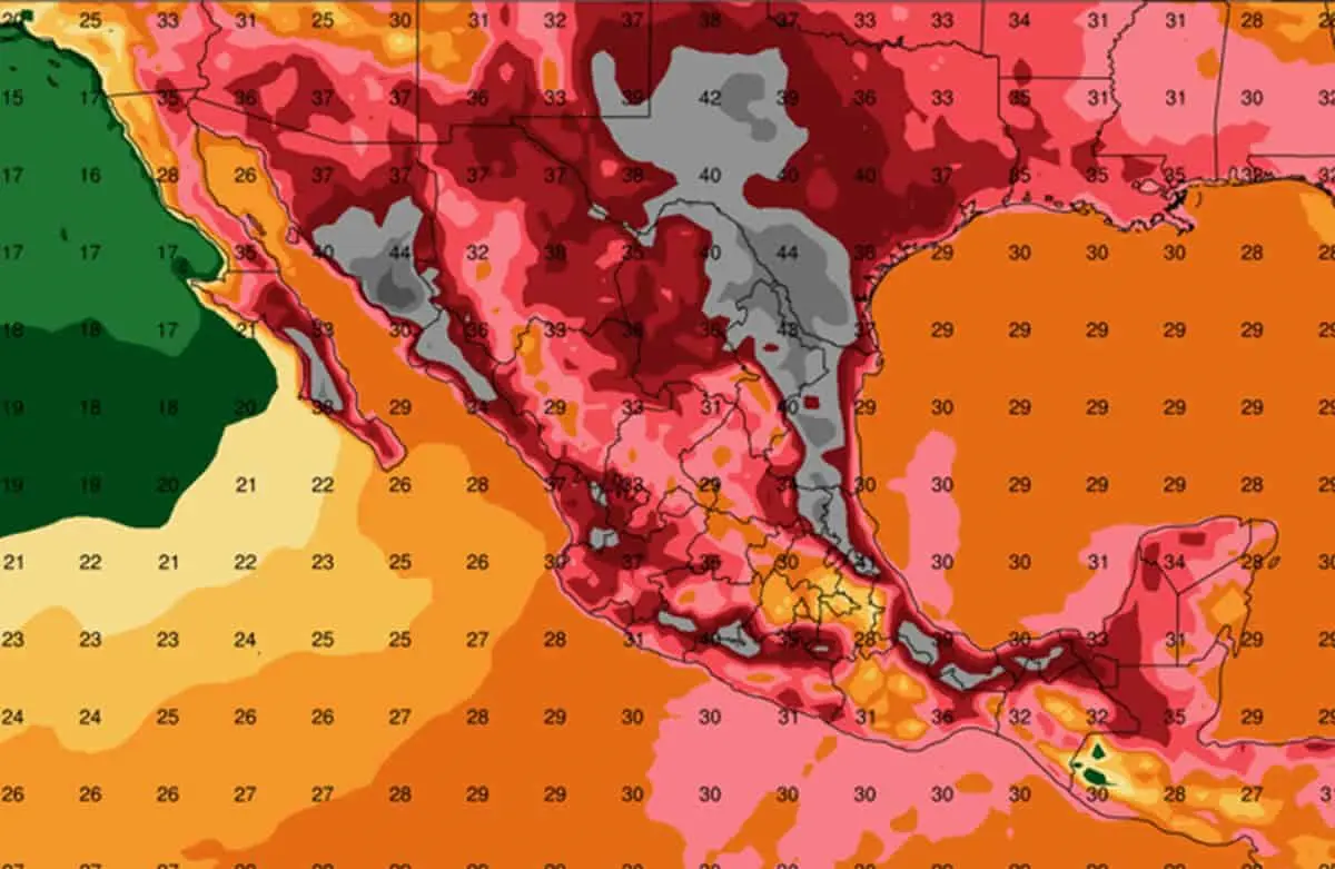 Mapa de México con temperaturas para hoy.