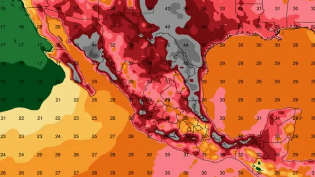 Mapa de México con temperaturas para hoy.
