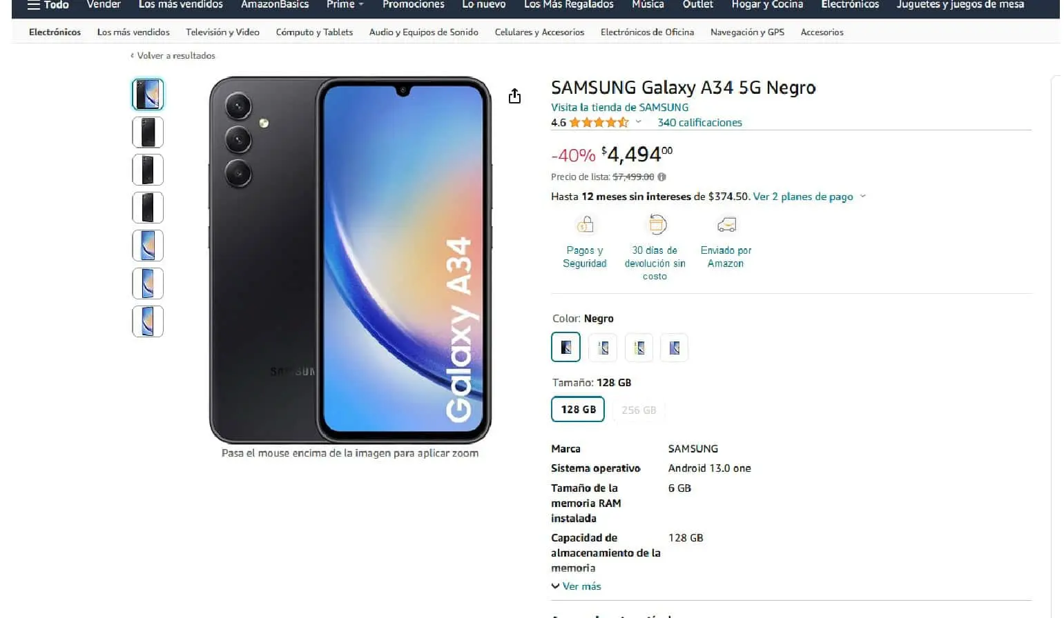 El smartphone Samsung Galaxy A34 con precio de oferta en Amazon