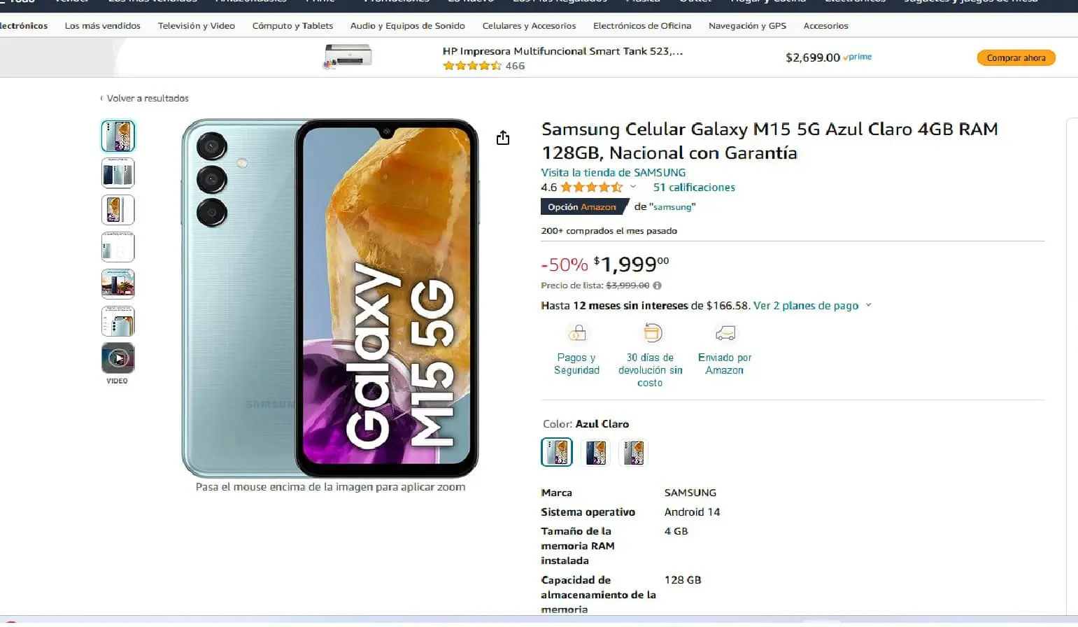 El smartphone Samsung Galaxy M15 en rebaja en la plataforma de Amazon