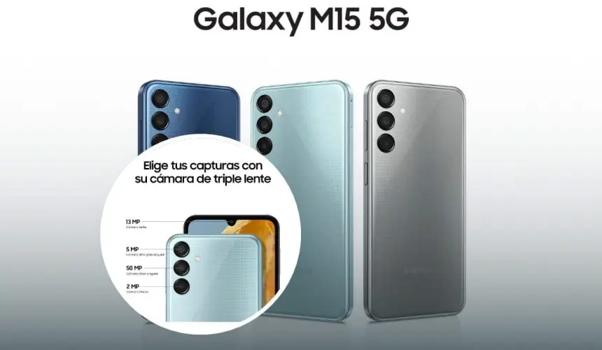 El smartphone Samsung Galaxy M15 viene equipado con cámara de 50 megapíxeles. Foto: Cortesía