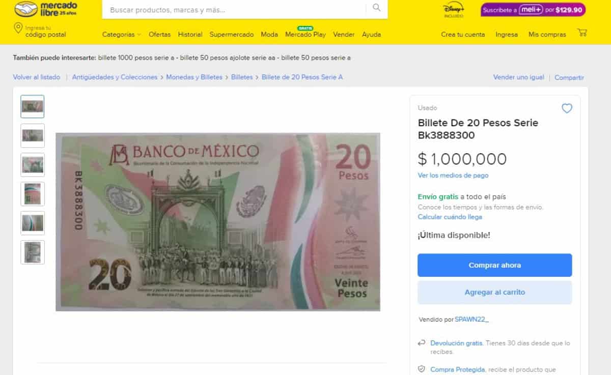 Este billete de 20 pesos se vende en 1 millón de pesos por un curioso detalle