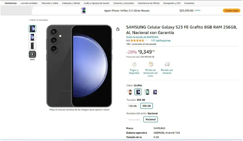 El smartphone Samsung Galaxy S23 FE en rebaja en Amazon