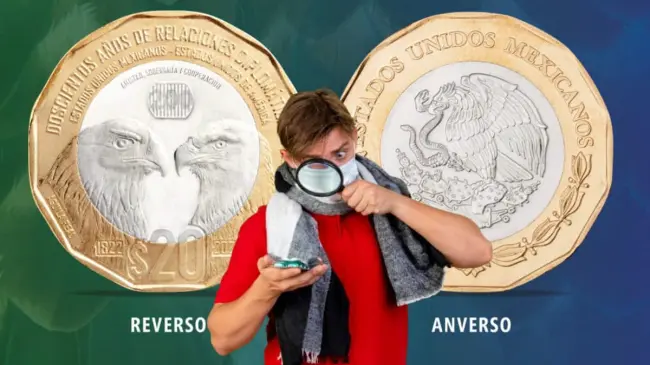 La moneda de 20 pesos cuenta con la imagen de un águila real y un águila calva.