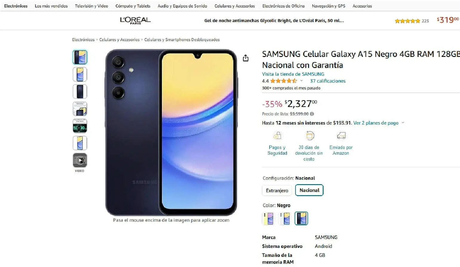 El Samsung Galaxy A15 en rebaja en Amazon