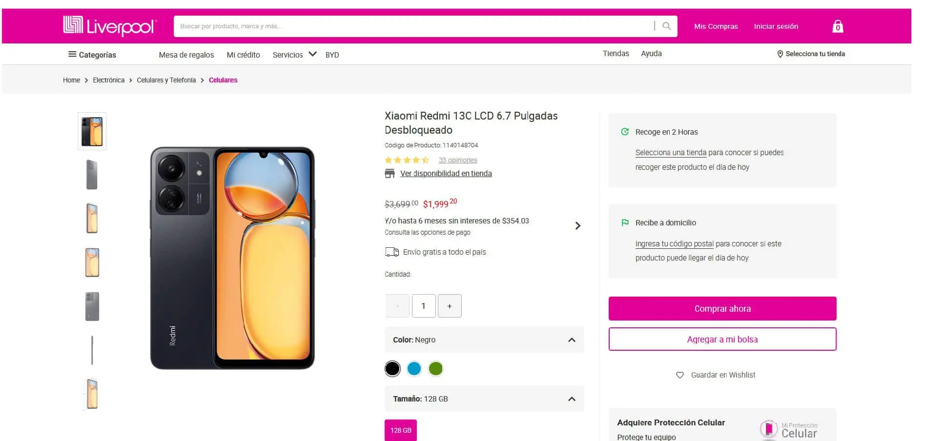 Smartphone Xiaomi Redmi 13C en oferta en Liverpool