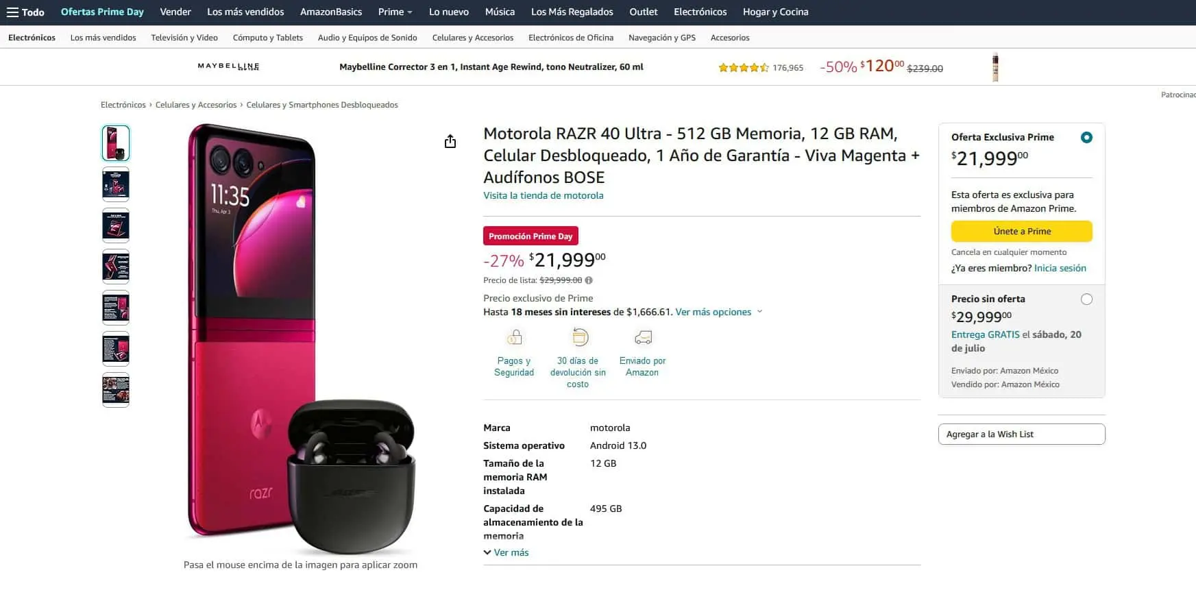 Smartphone Motorola Razr 40 Ultra en oferta por Amazon Prime Day