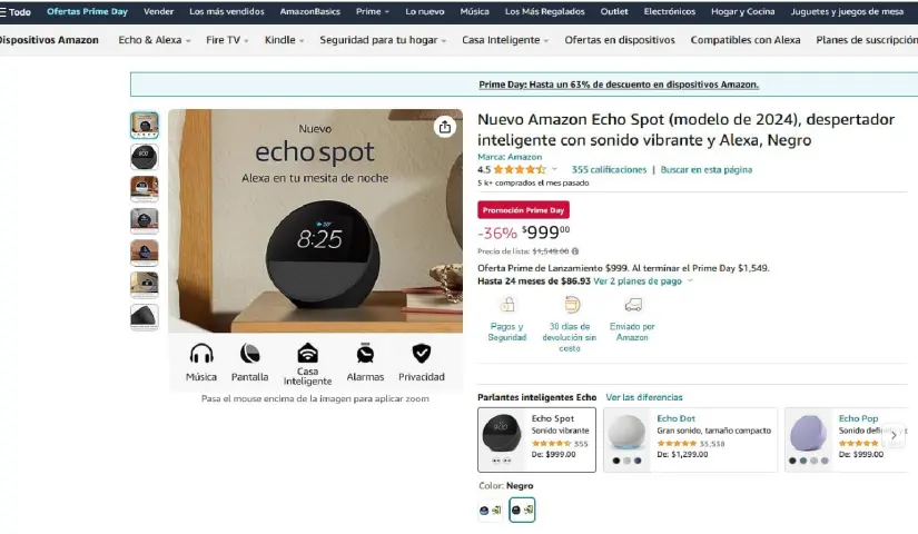 Echo Spot de Amazon en oferta por el Prime Day.