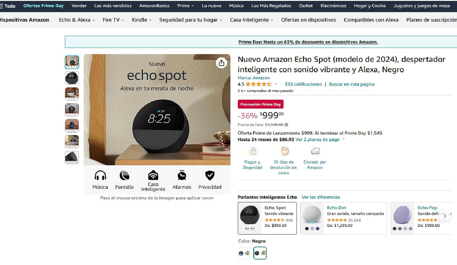 Echo Spot de Amazon en oferta por el Prime Day.