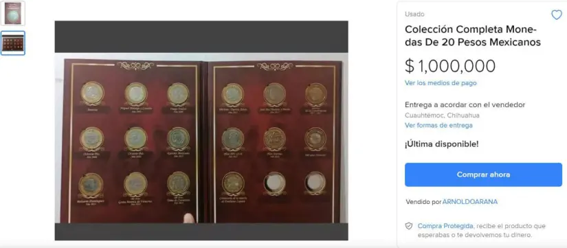 El valor real de la colección de monedas de 20 pesos que se vende en 1 millón de pesos