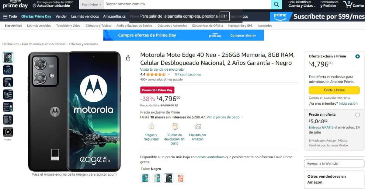 Amazon Prime Day 2024: el Motorola Moto Edge 40 Neo tiene oferta del 38%