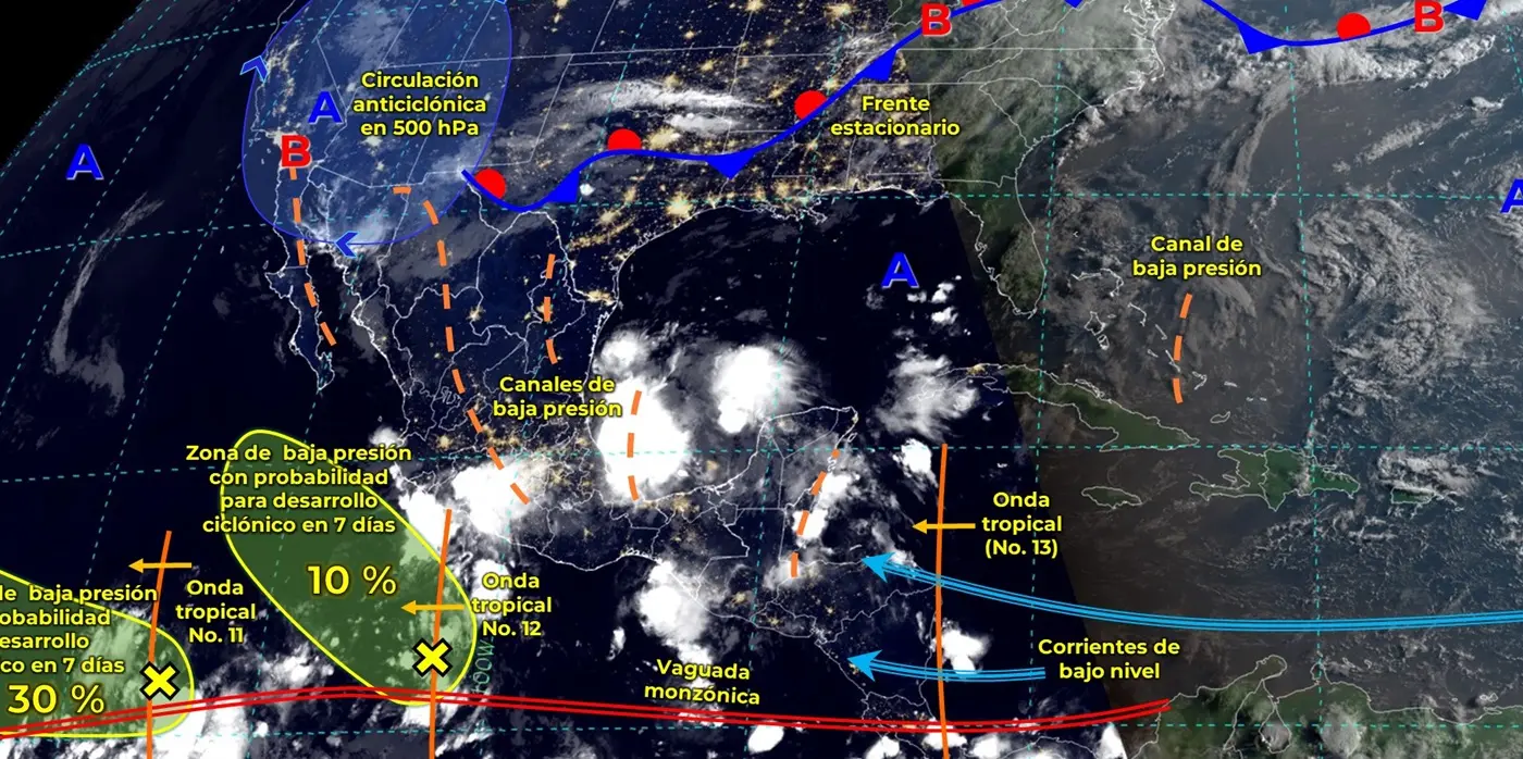 Clima en México hoy 22 de julio; monzón y ondas tropicales ocasionarán lluvias.