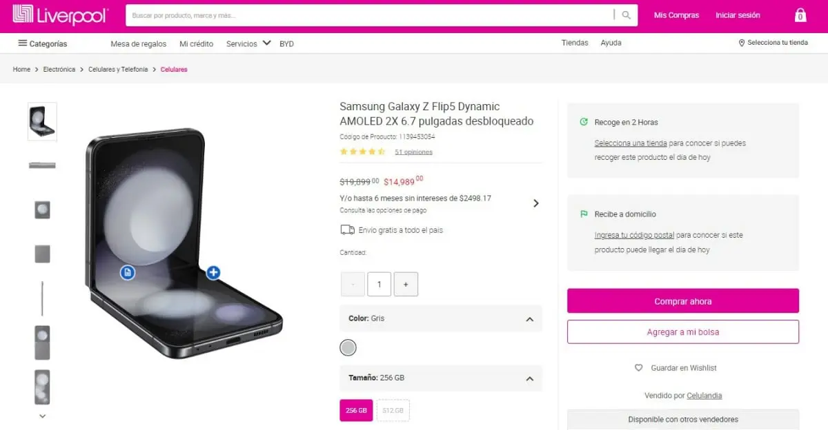 El Samsung Galaxy Z Flip5 está con descuento de 4 mil 900 pesos en Gran Barata de Liverpool