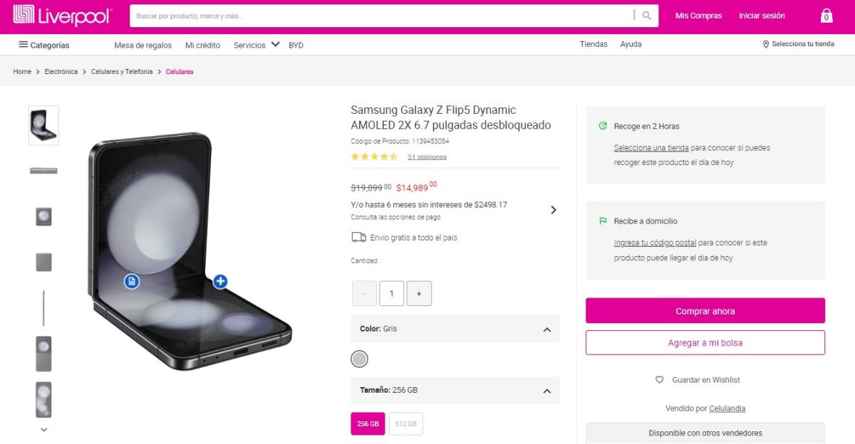 El Samsung Galaxy Z Flip5 está con descuento de 4 mil 900 pesos en Gran Barata de Liverpool