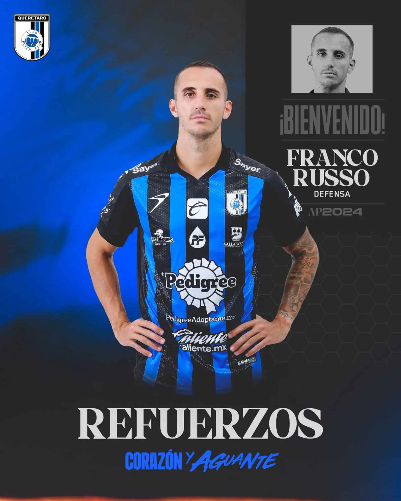 Los gallos presentaron a Franco Russo | Imagen: @Club_Queretaro