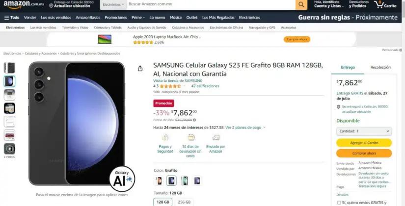 Amazon remata el smartphone Samsung Galaxy S23 FE; características y precio