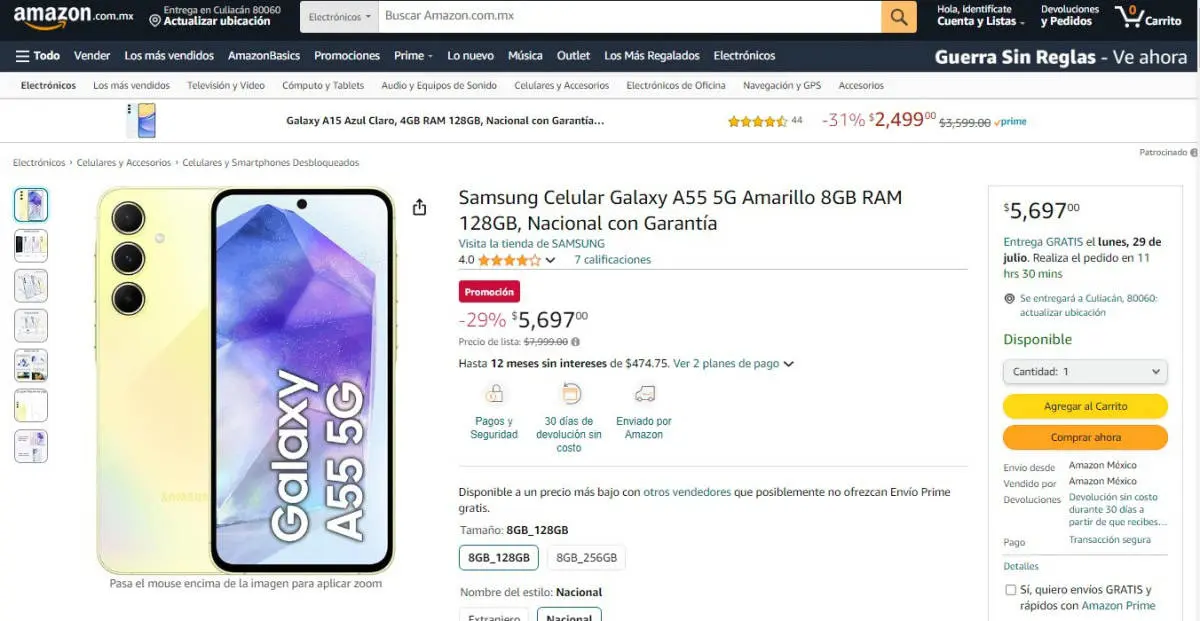 Smartphone Samsung Galaxy A55 está con oferta irresistible en Amazon