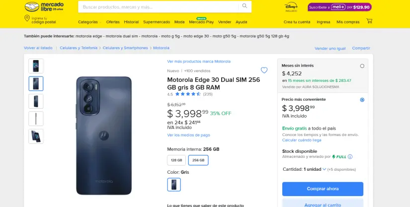 El Motorola Edge 30 con precio de oferta en Mercado Libre