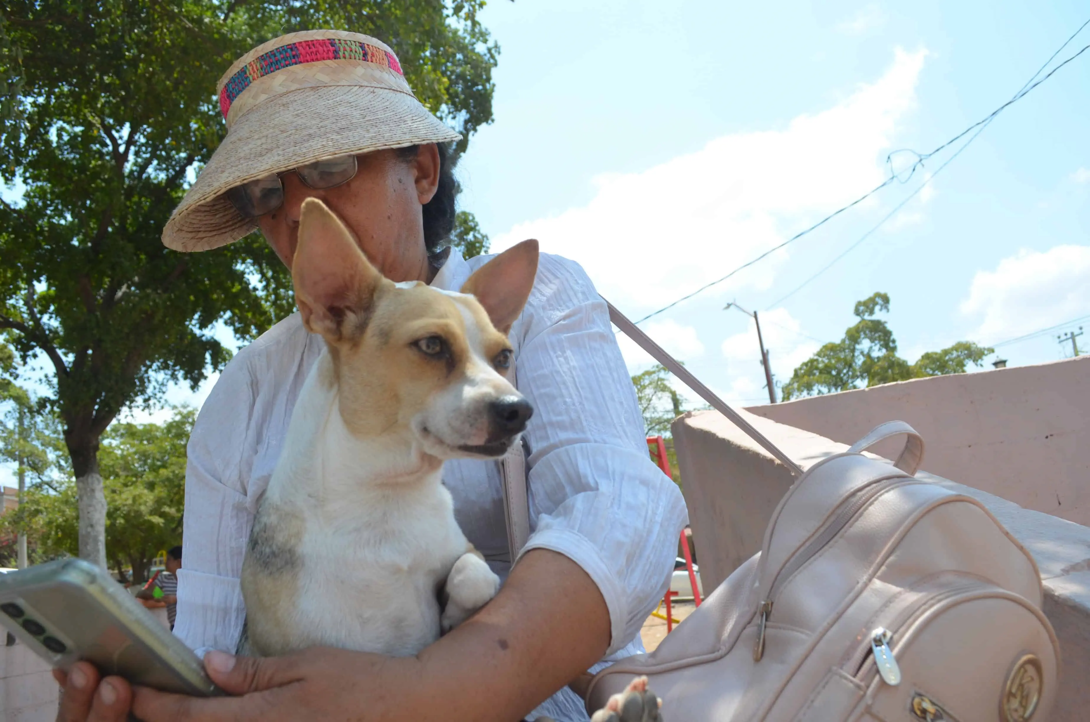 Carmen adopta a perrita en la colonia Amistad