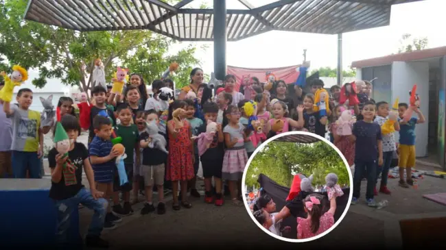 Éxito total en el Teatro Guiño y Forito del Saber del Curso de Verano 2024 en el parque Unidad Deportiva Prados del Sur. Foto: Juan Madrigal