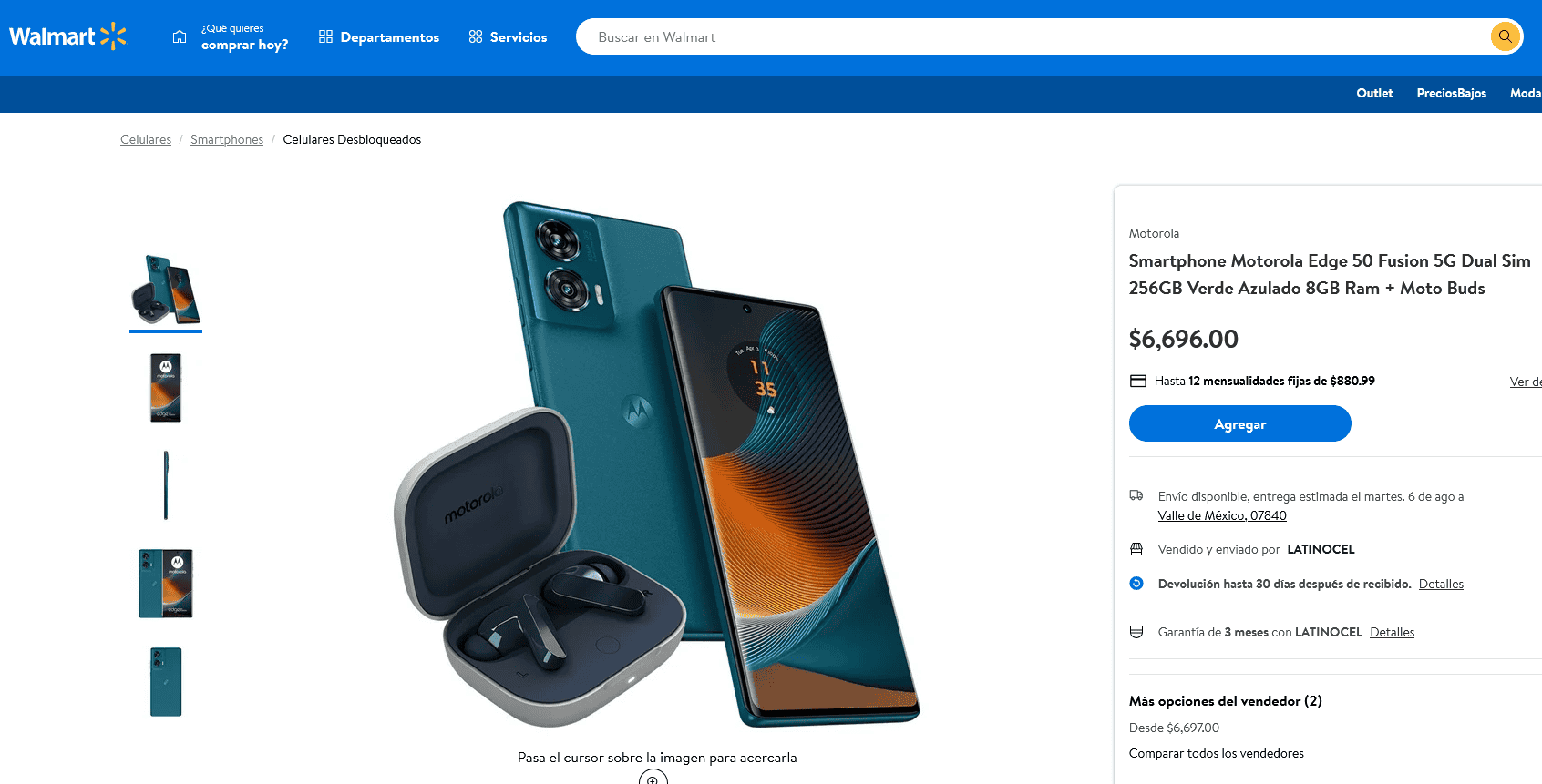 Precio del Motorola Edge 50 Fusion en Walamart. Foto: Captura de pantalla