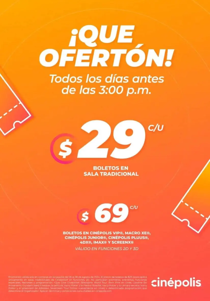 Entradas a 29 pesos en Cinépolis en este verano. Foto: Cortesía