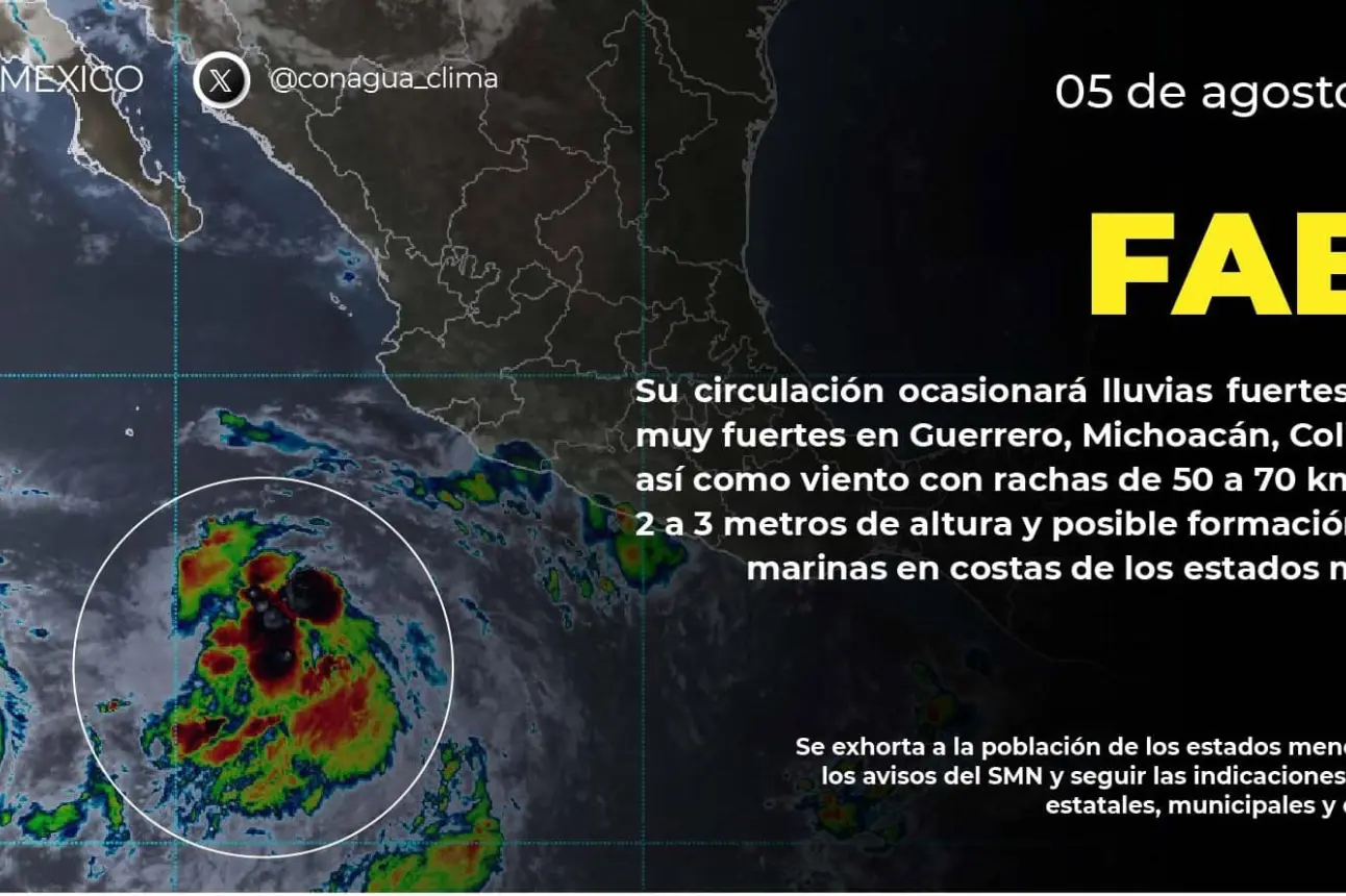 Fabio provocará intensas lluvias en Michoacán.