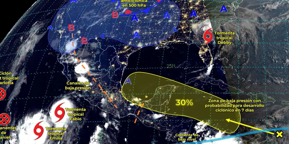 La tormenta tropical Fabio se localizará al sur-suroeste de las costas de Baja California Sur.