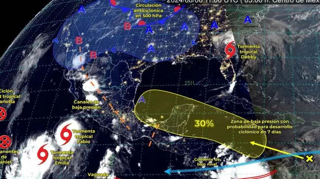 La tormenta tropical Fabio se localizará al sur-suroeste de las costas de Baja California Sur.
