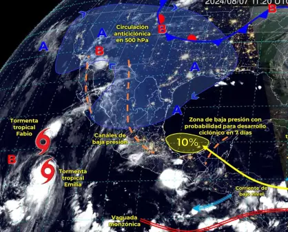 Clima en México. Tormentas tropicales Fabio y Emilia estarán muy próximas una de otra y ocasionarán efecto Fujiwhara