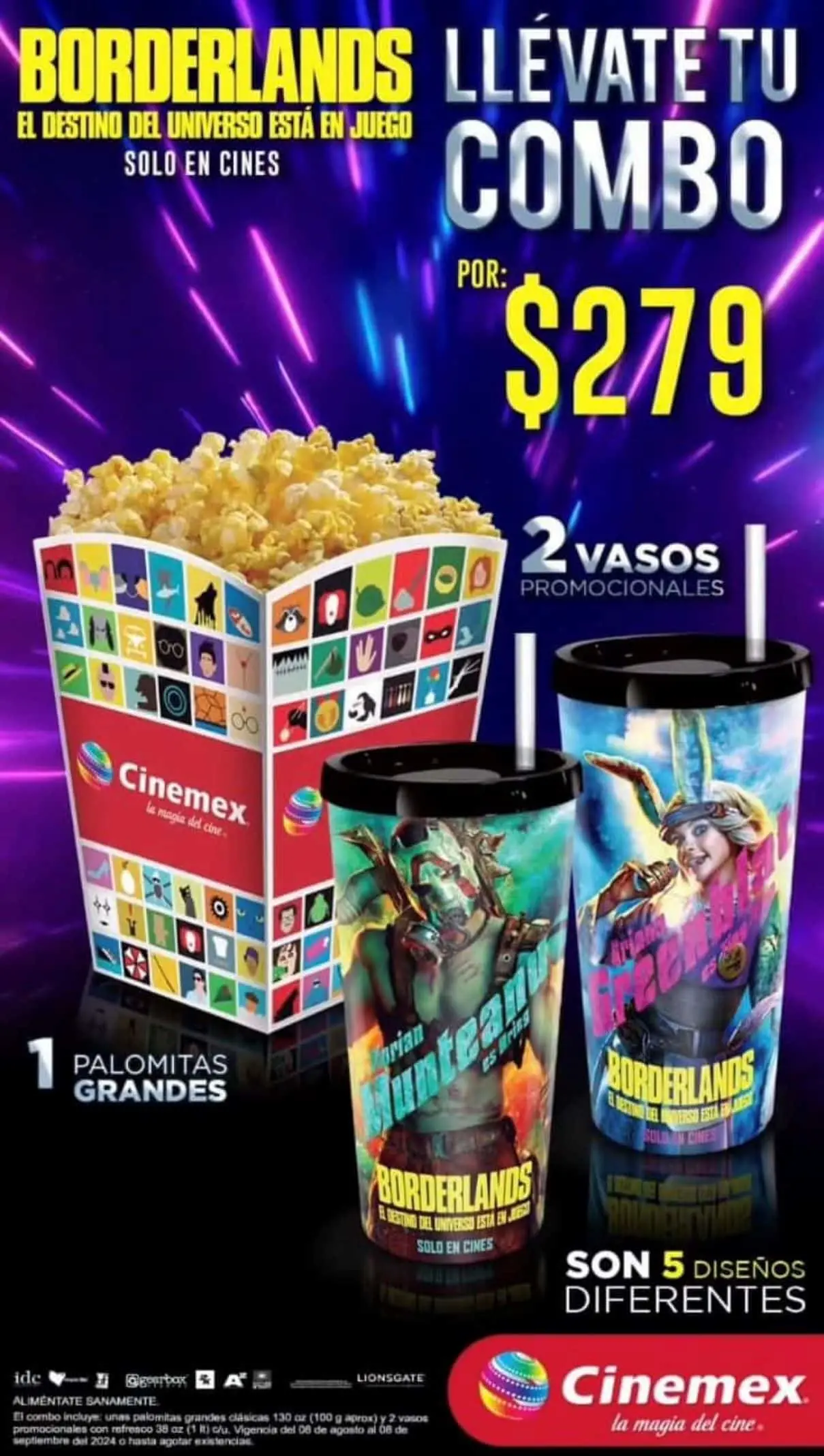 Precio del combo Borderlands en Cinemex. Foto: Cortesía